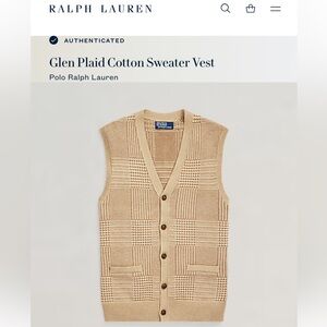 Polo Ralph Lauren Tan Glen Plaid Sweater Vest